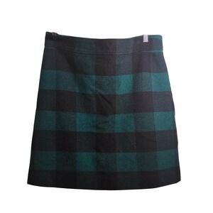 J. Crew Women's Wool Blend Buffalo Check Mini Skirt‎ Lined Green Black Checkered